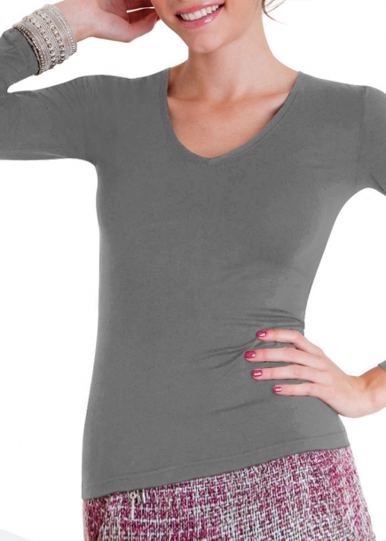 Donna V-ringad mrkgr trja lngrmad