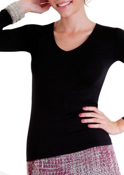 Donna V-ringad svart tröja långärmad