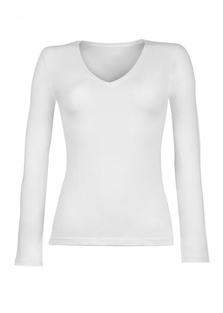 Donna V-ringad vit tröja långärmad