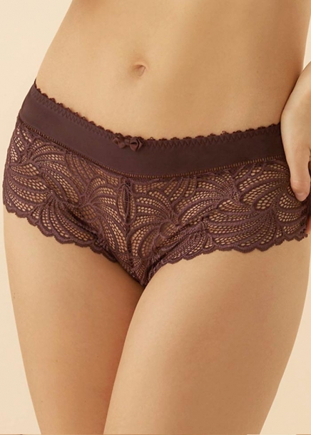 Pampelune shorty-trosa i chokladbrun med spetstyg bestform