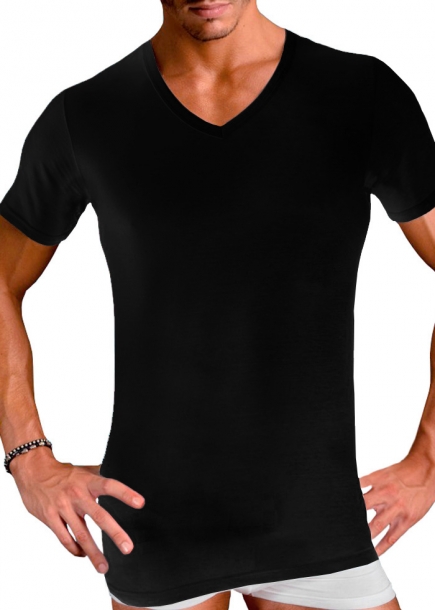 Svart herr T-shirt V-ringad - Uomo från cotonella