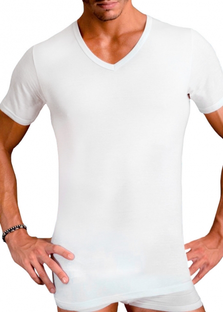 Vit herr T-shirt V-ringad - Uomo frn cotonella