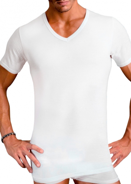 Vit herr T-shirt V-ringad - Uomo från cotonella